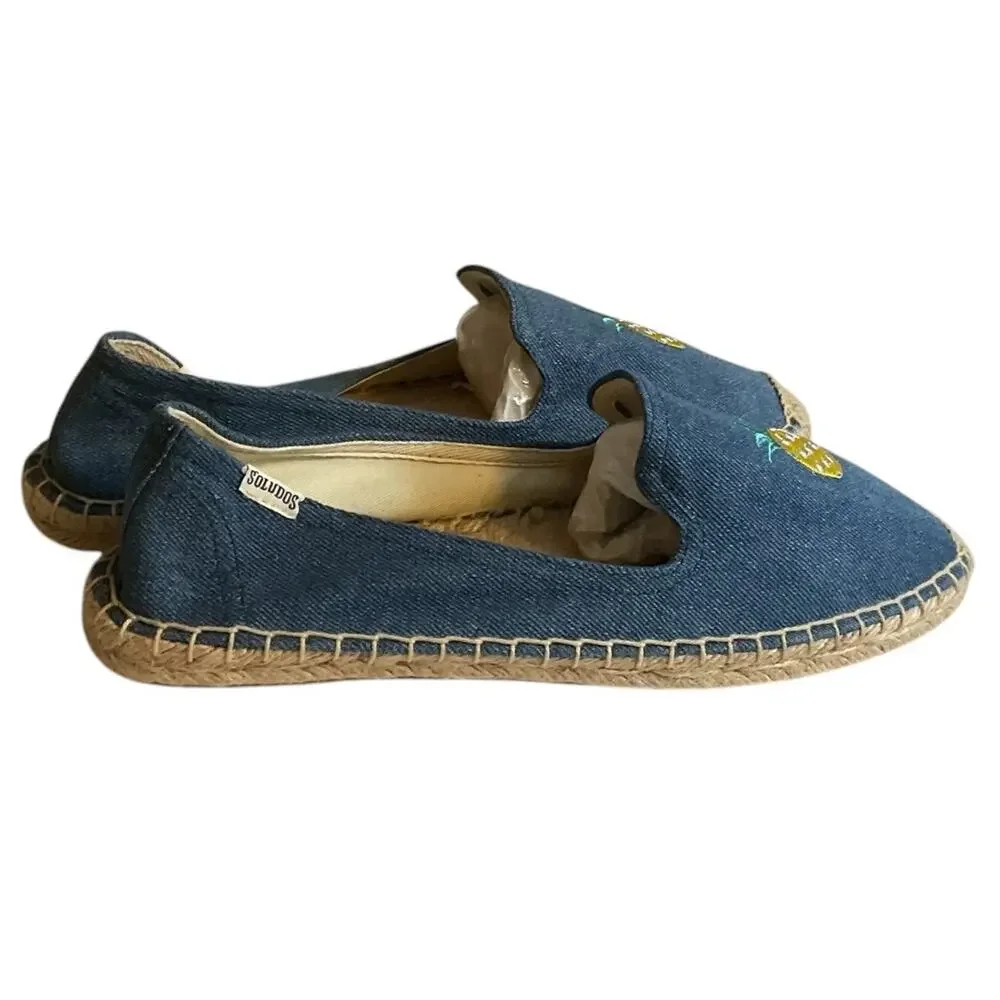 Anthropologie Soludos Chambray Blue Slip On Jute Espadrilles Women 10M Pineapple